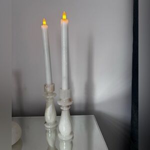 6” White Alabaster Taper Candle Holders - Set of 2